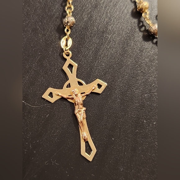 Solid 14K Yellow Gold Beaded Rosary Necklace weighs 12.56 Grams Brand new - Picture 15 of 16